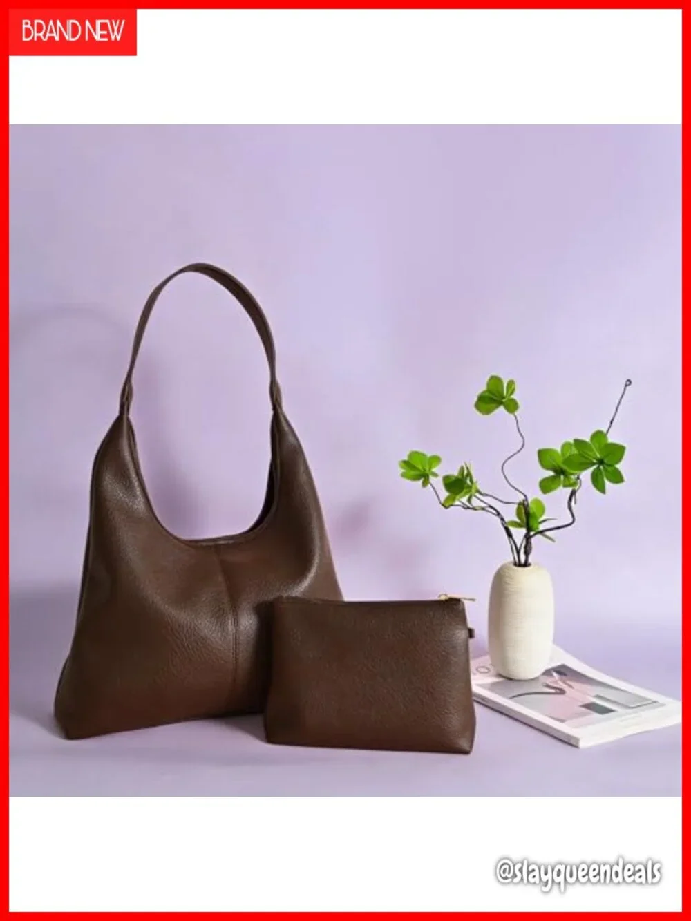 Vegan Leather Slouchy Hobo Bag with Zip Pouch